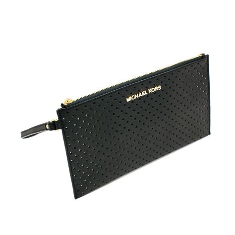 michael kors large zip clutch wristlet black|Michael Kors black handbags.